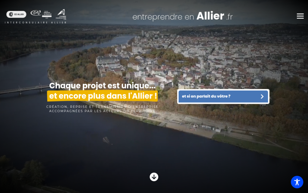 Page d'accueil du site entreprendre-en-allier.fr sur ordinateur