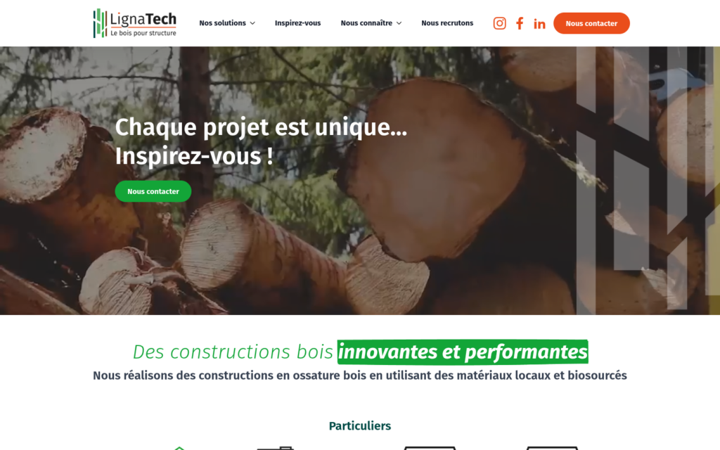 Page d'accueil du site lignatech.fr sur ordinateur