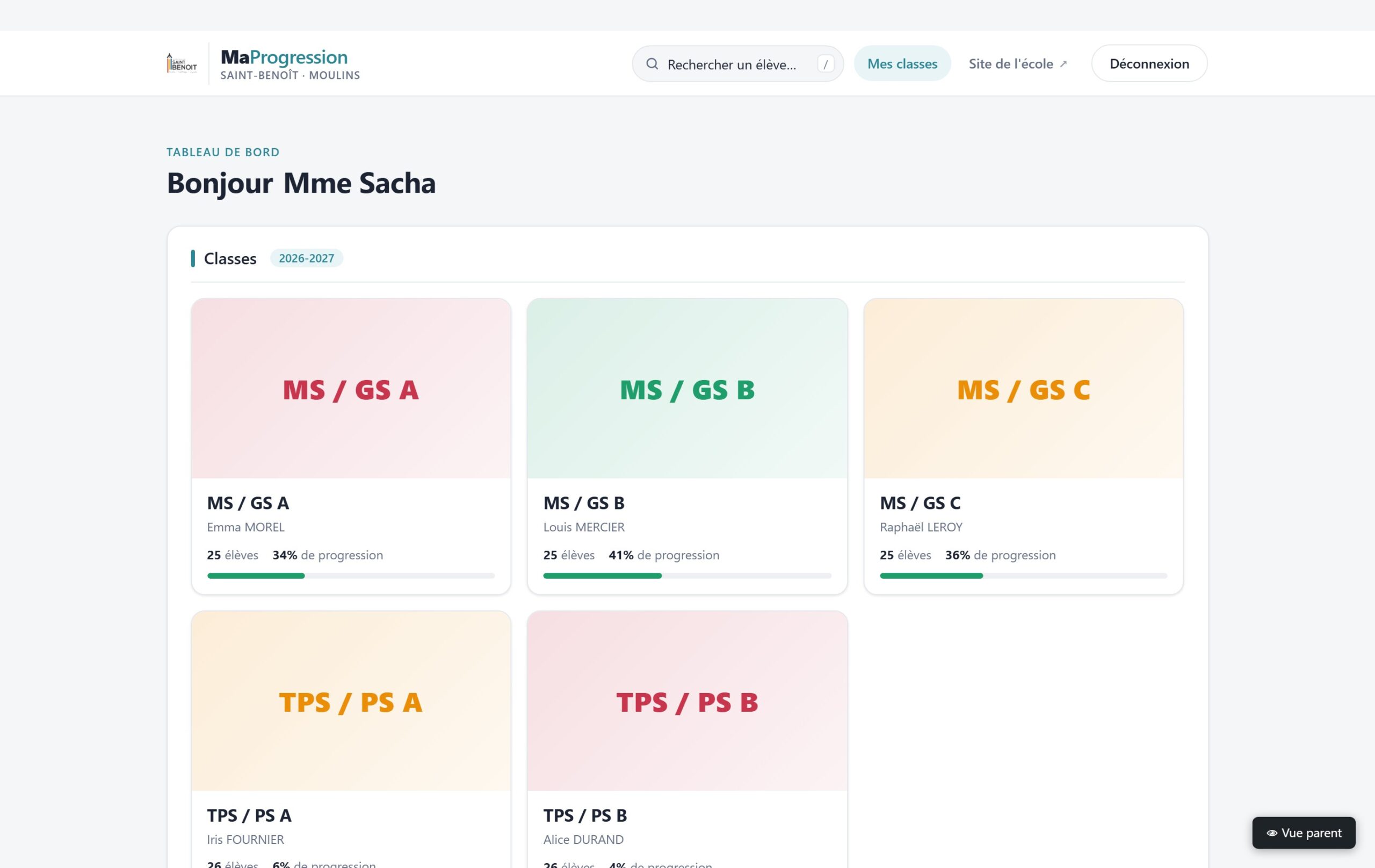MaProgression — suivi des compétences en maternelle
