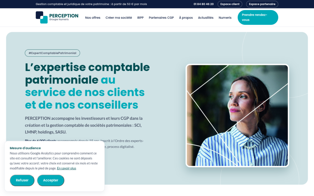 Page d'accueil du site myperception.fr sur ordinateur